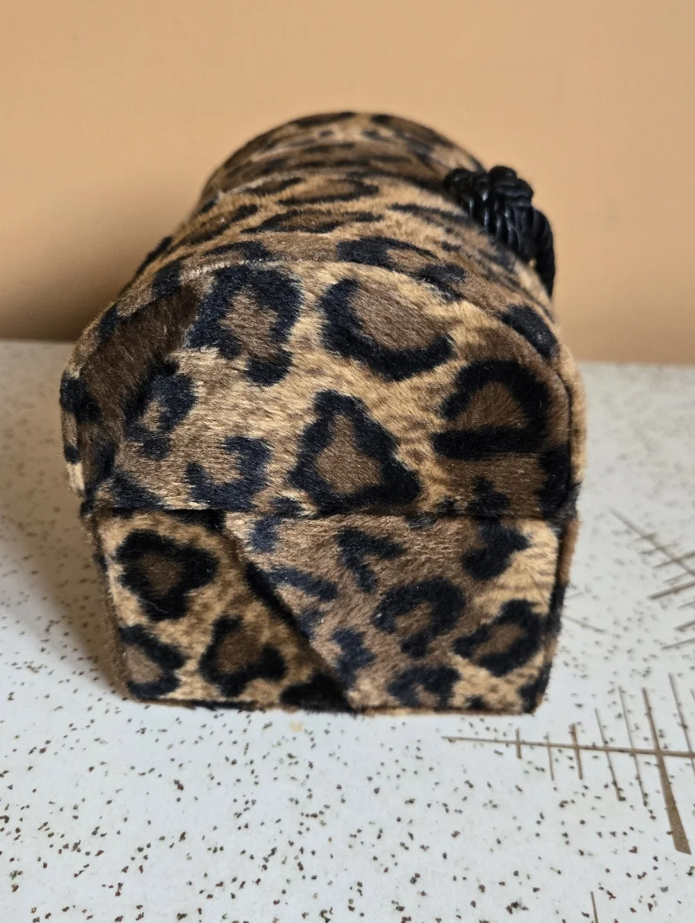 Leopard Print Faux Fur Trinket Trunk with Rope Knot Accent